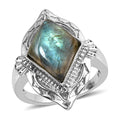 EverTrue Malagasy Labradorite Solitaire Ring in Stainless Steel (Size 10.0) 6.50 ctw - Sticky add to cart bar