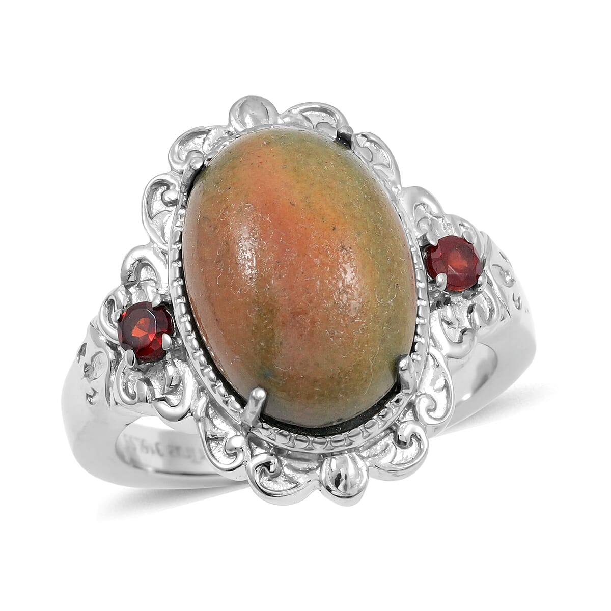 EverTrue Venus Jasper, Mozambique Garnet Ring in Stainless Steel (Size 6.0) 6.00 ctw
