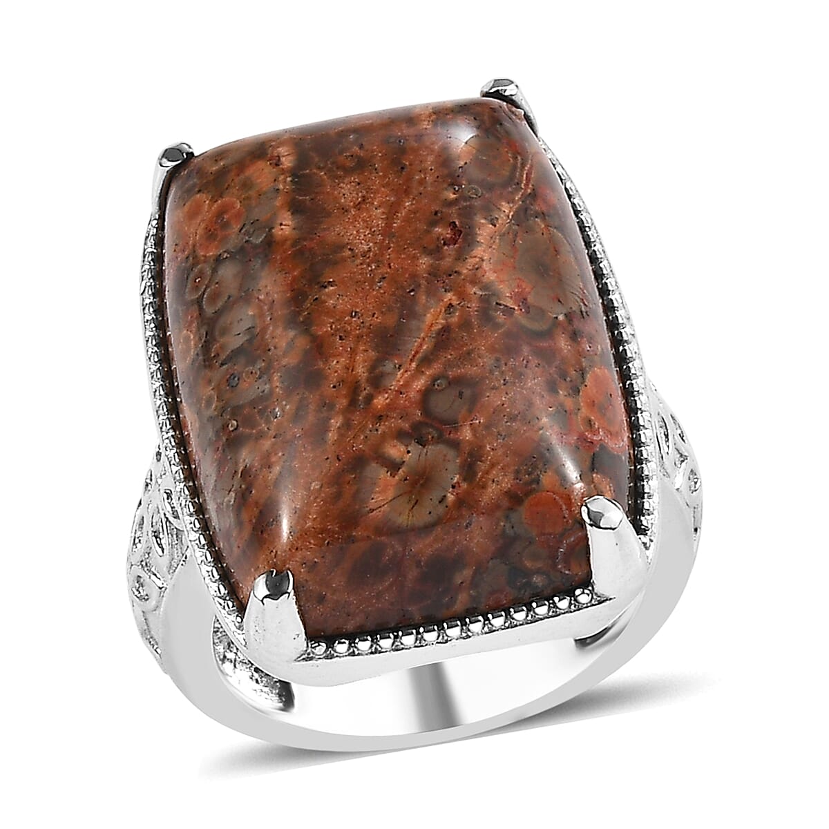 EverTrue Poppy Jasper Solitaire Ring in Stainless Steel (Size 10.0) 26.50 ctw