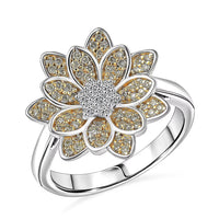 Luxuriant Lab Grown Diamond, Lab Grown Yellow Diamond (IR) (SI) Floral Ring in Rhodium Over Sterling Silver (Size 7.0) 0.50 ctw