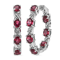 EverTrue Orissa Rhodolite Garnet 6.50 ctw Twilight Leaf Glow Hoop Earrings in Platinum Bond
