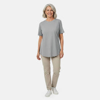Tamsy Grey Cotton Stretch Jersey Tunic Tee - S