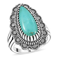 D'Joy Artisan Crafted Tahoe Naveda Turquoise 5.60 ctw Ring in Sterling Silver (Size 6.0)