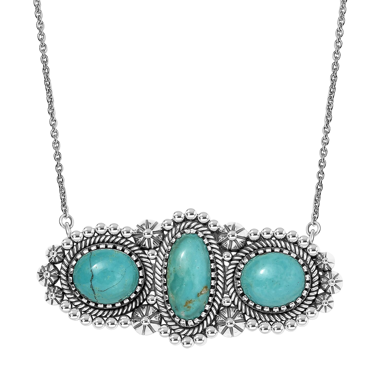D'Joy Artisan Crafted Tahoe Nevada Turquoise 14.30 ctw Necklace 18 Inches in Sterling Silver