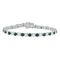 D'Joy Lab Grown Emerald and Moissanite 10.10 ctw Bracelet in Rhodium Over Sterling Silver (7.50 In)