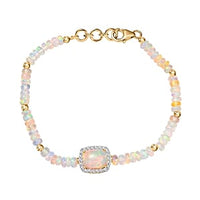 Ethiopian Welo Opal and White Zircon Beaded 20.32 ctw Bracelet in Vermeil Yellow Gold Over Sterling Silver (7.00 In)
