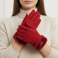 Tamsy Wine Cashmere Wool Gloves with Fur Cuff - L
