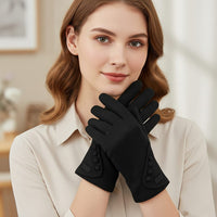 Tamsy Black Cashmere Wool Gloves with 2 Fingers Screen Touch - Large