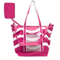Primo Jumbo Insulated Beach Tote with Wet Pouch in Pink Wavy Lines Pattern (24"x16.5"x9.5") - Sticky add to cart bar
