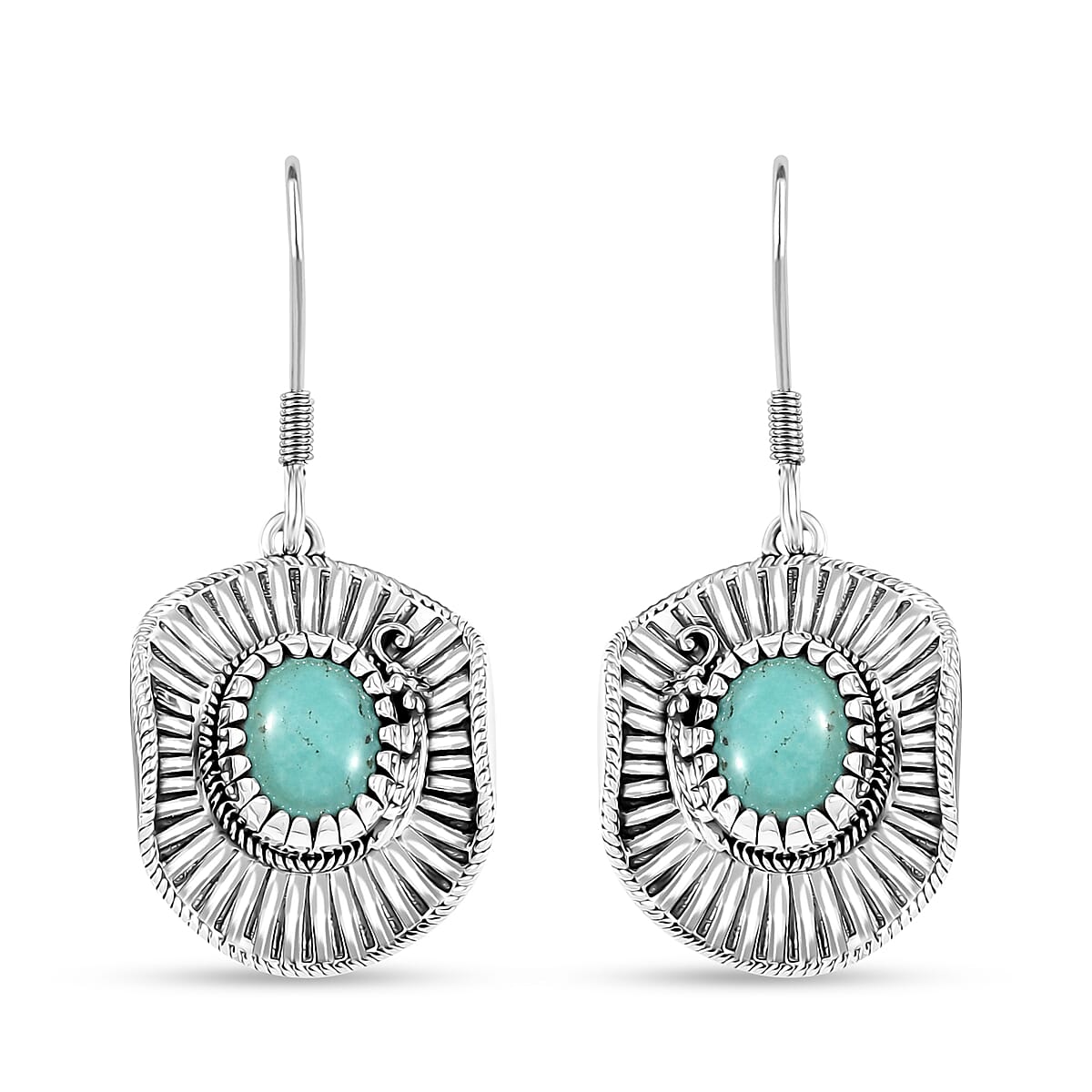 D'Joy Artisan Crafted Tahoe Nevada Turquoise 3.60 ctw Cowboy Hat Earrings in Sterling Silver
