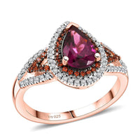 D'Joy AAA Radiant Ember Garnet, Multi Gemstone Ring in 18K Vermeil RG Over Sterling Silver (Size 10.0) 2.10 ctw