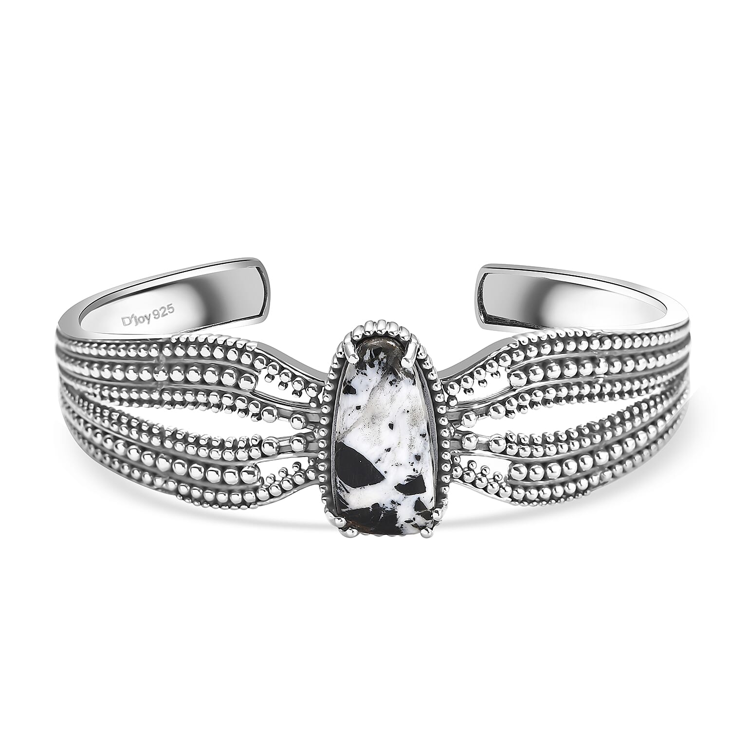 D'Joy Artisan Crafted White Buffalo 14.20 ctw Cuff Bracelet in Sterling Silver (7.25 In)