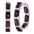 D'Joy Radiant Ember Garnet and White Zircon 10.40 ctw Hoop Earrings in Rhodium Over Sterling Silver - Sticky add to cart bar