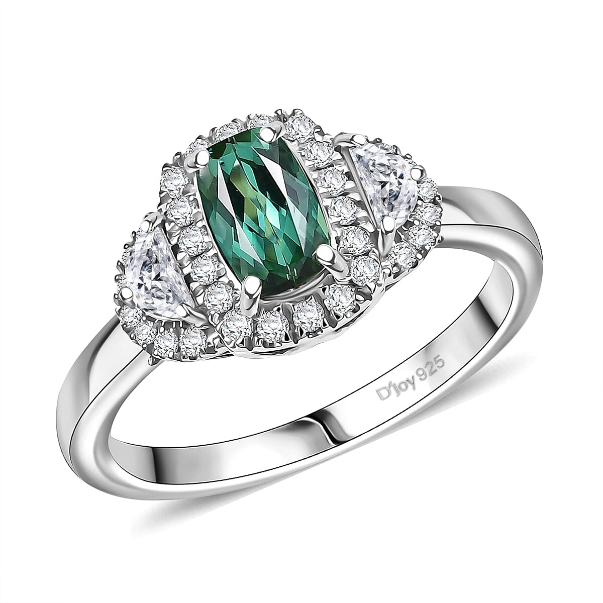 D'Joy Premium Santa Rosa Tourmaline and Moissanite 1.24 ctw Ring in Rhodium Over Sterling Silver