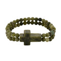 Connemara Marble 130.00 ctw Line of faith Beaded Stretch Bracelet with Cross Charm - Sticky add to cart bar