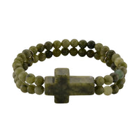 Connemara Marble 130.00 ctw Line of faith Beaded Stretch Bracelet with Cross Charm