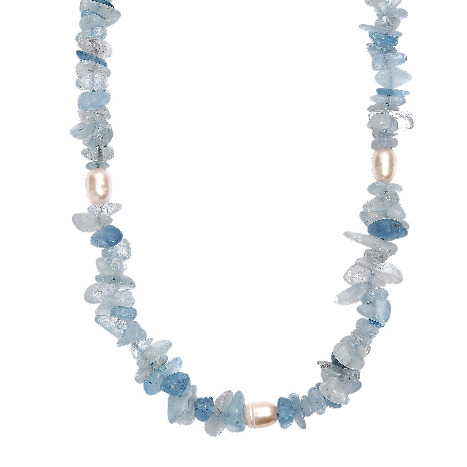 Aquamarine Chips 275.00 ctw and Freshwater Pearl Necklace 28 Inches