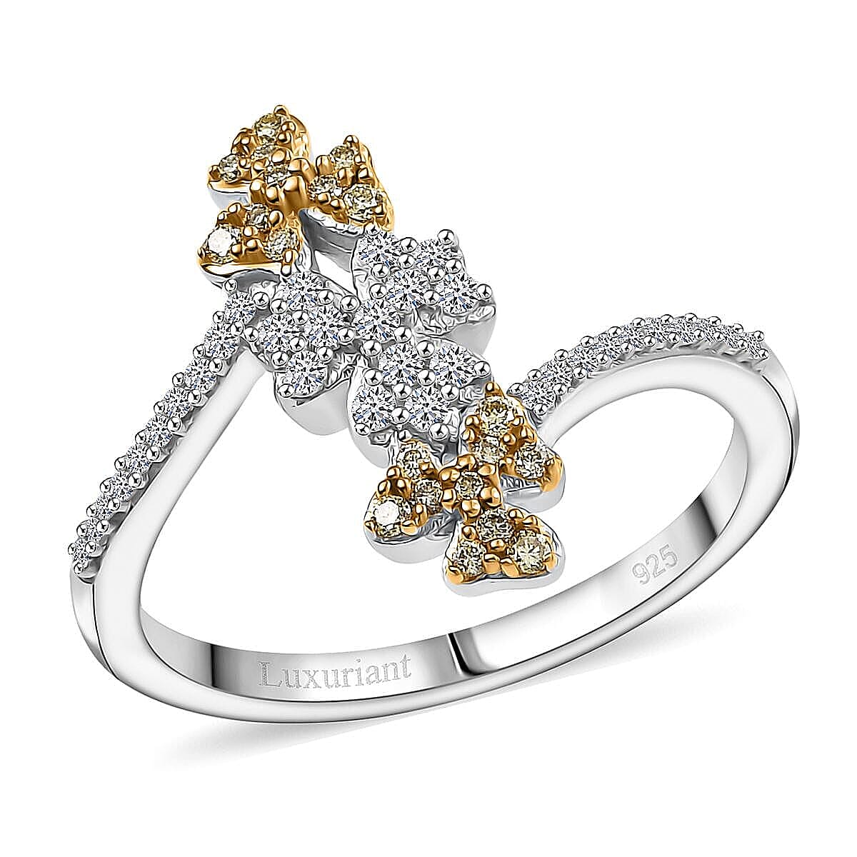 Luxuriant Lab Grown Yellow Diamond (IR) and Lab Grown Diamond (VS) Ring in Rhodium Over Sterling Silver (Size 10.0) 0.33 ctw