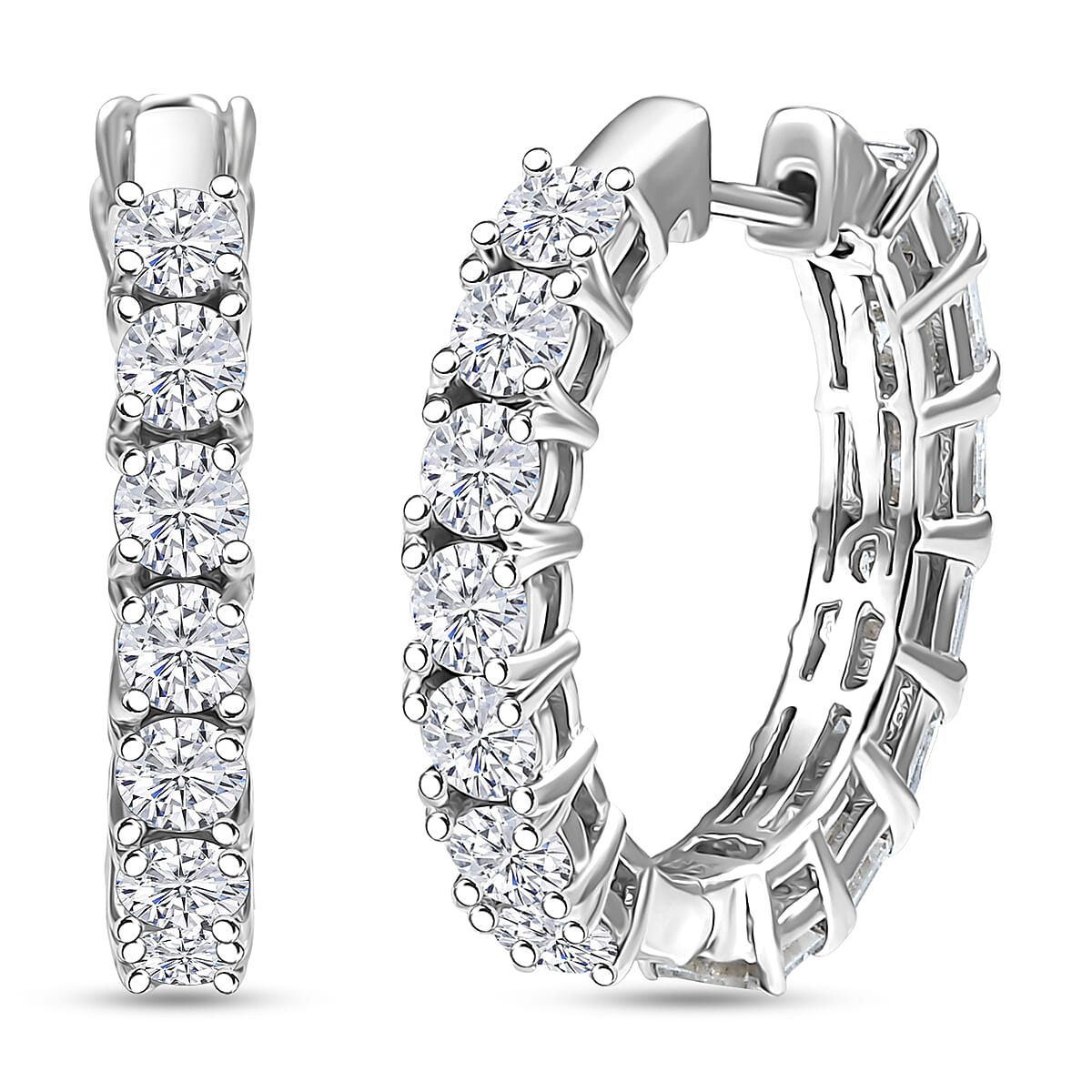 D'Joy Asscher Cut Moissanite Hoop Earrings in Rhodium Over Sterling Silver 6.70 ctw