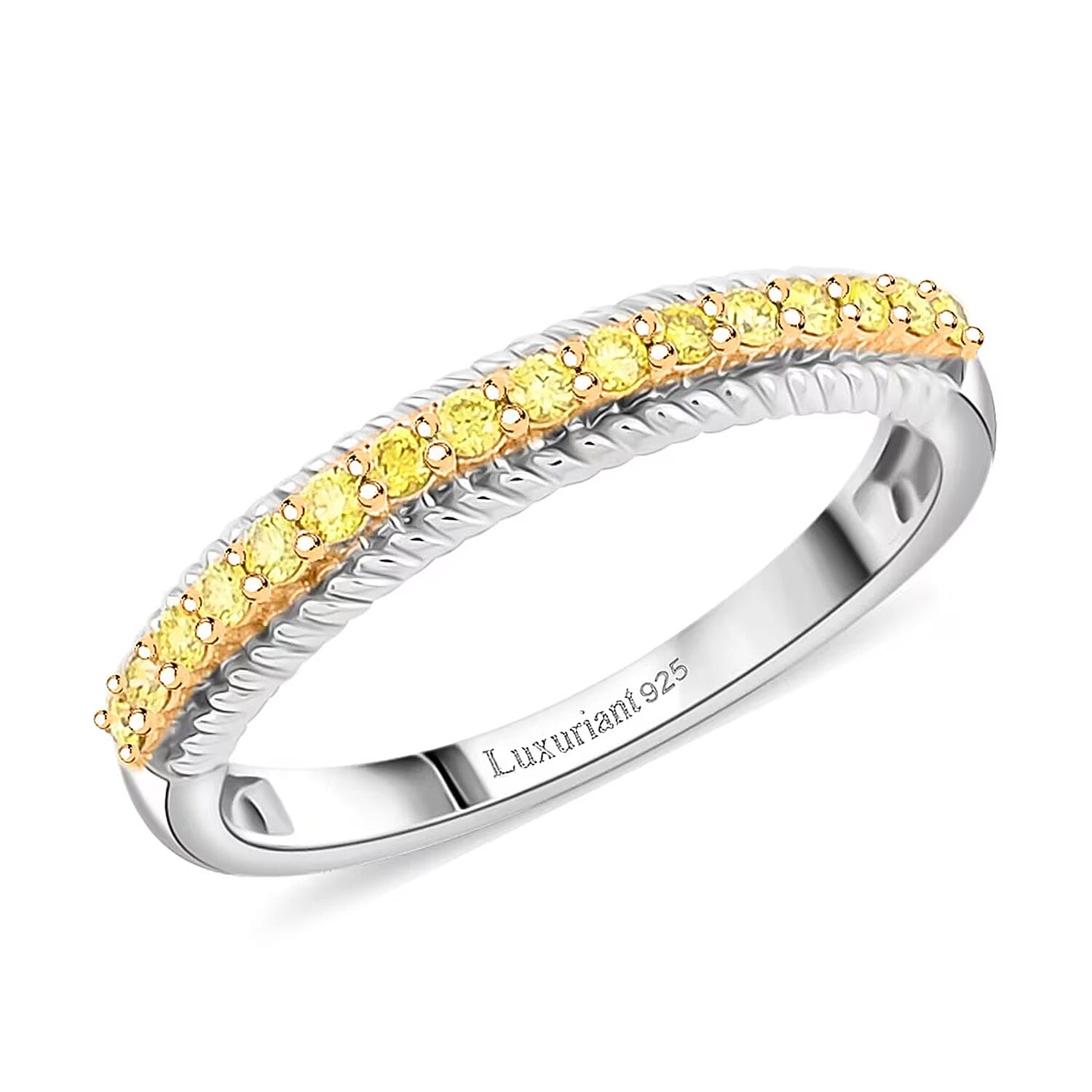 Luxuriant Lab Grown Yellow Diamond (IR) VS 0.25 ctw Band Ring in Rhodium Over Sterling Silver (Size 6.0)
