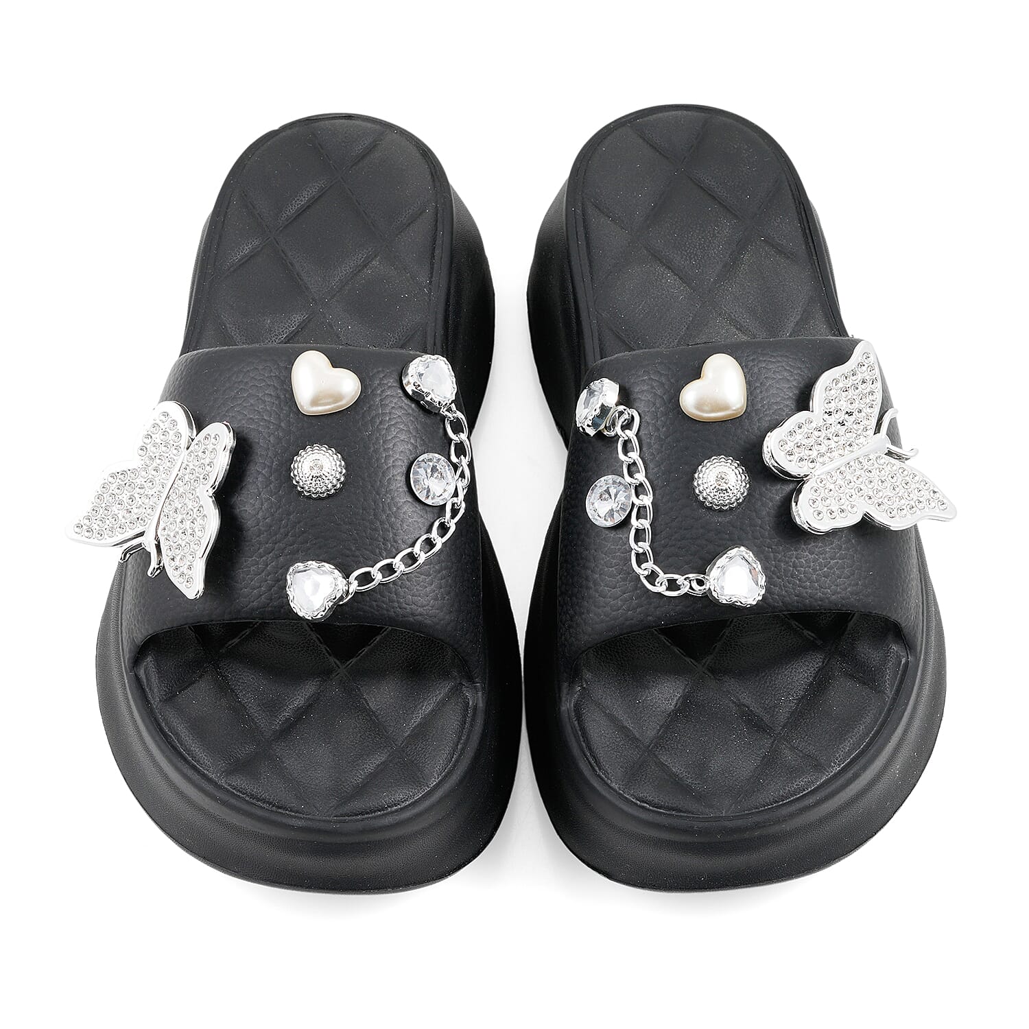 LOVE 83 Black EVA Butterfly Rhinestone Sandals - Size 6