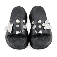 LOVE 83 Black EVA Butterfly Rhinestone Sandals - Size 6