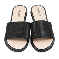 ASHLEY BLUE Black Rhinestone Slides - Size 6