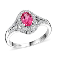 Certified & Appraised Rhapsody 950 Platinum AAAA Mahenge Pink Spinel, Diamond (E-F, VS) (0.41 cts) Ring (Size 8.0) (6.94 g) 1.30 ctw