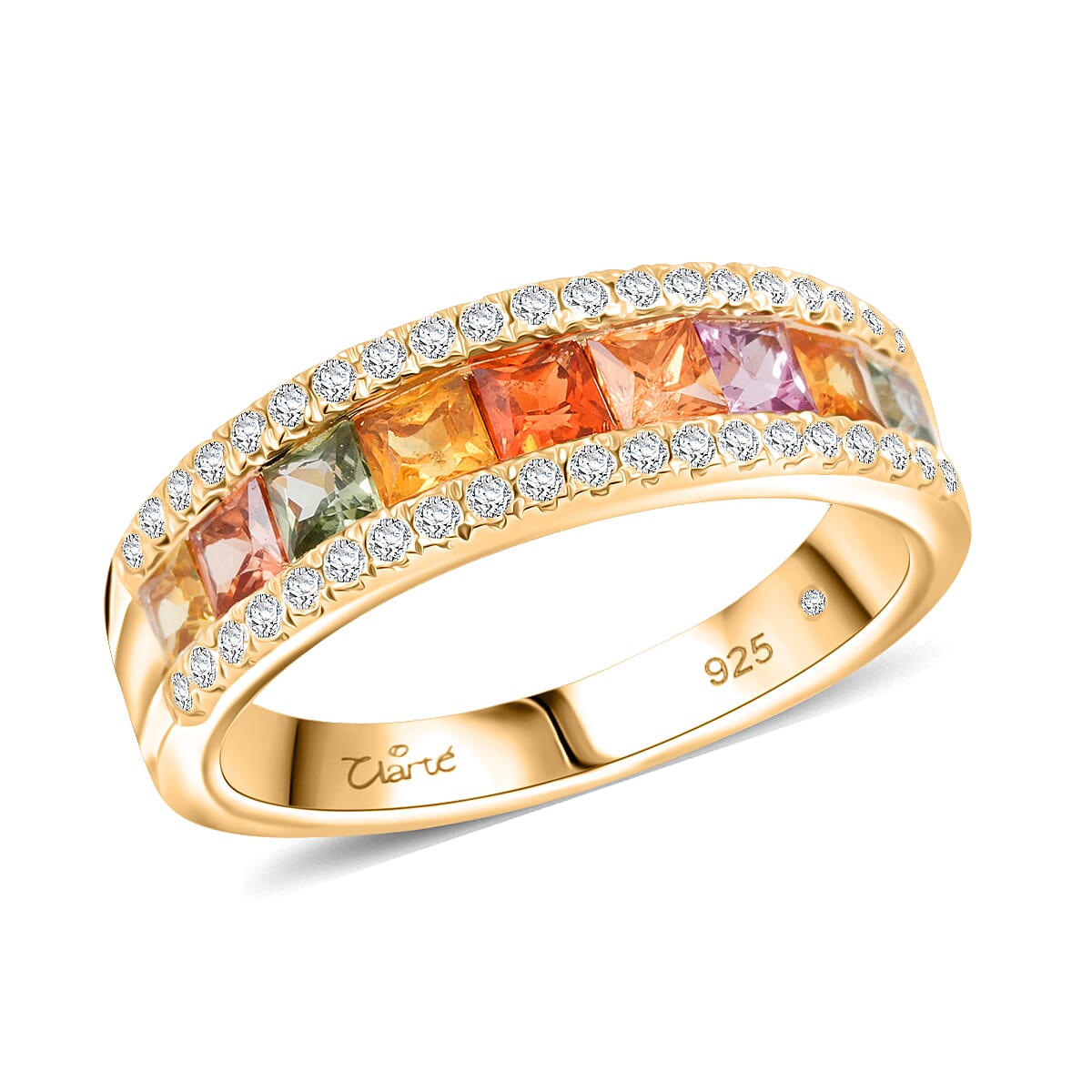 Clarte Prima Collection Moissanite and Multi Sapphire 1.60 ctw Ring in 14K Yellow Gold Over Sterling Silver (Size 10.0)