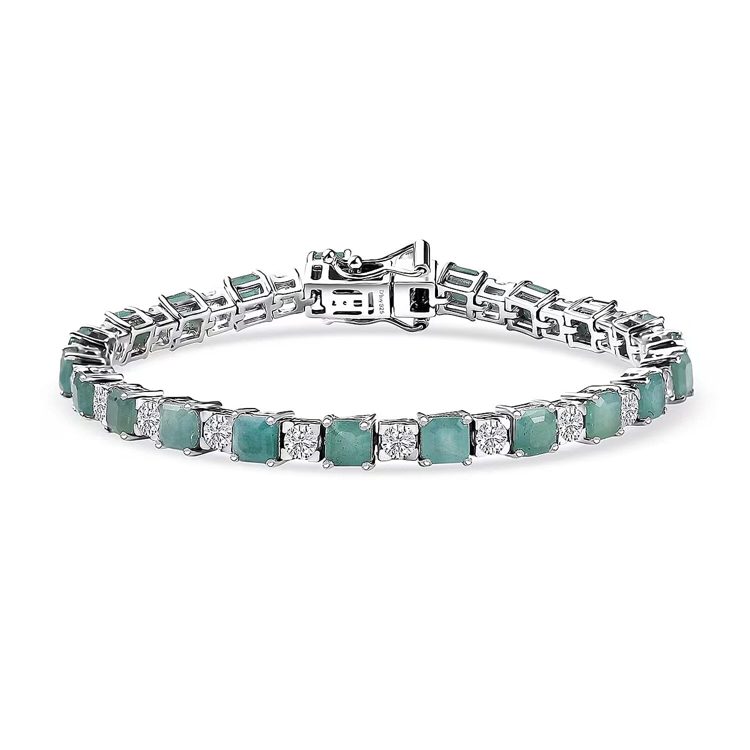 D'Joy Premium Asscher Cut Grandidierite and White Zircon 12.70 ctw Bracelet in Rhodium Over Sterling Silver (7.25 In)