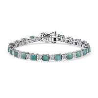 D'Joy Premium Asscher Cut Grandidierite and White Zircon 12.70 ctw Bracelet in Rhodium Over Sterling Silver (7.25 In)