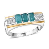 D'Joy Premium Grandidierite, Moissanite Men's Ring in 18K Vermeil YG and Rhodium Over Sterling Silver (Size 10.0) 2.00 ctw