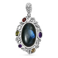 D'Joy Artisan Crafted Malagasy Labradorite and Multi Gemstone 13.40 ctw Pendant without Chain in Sterling Silver - Sticky add to cart bar