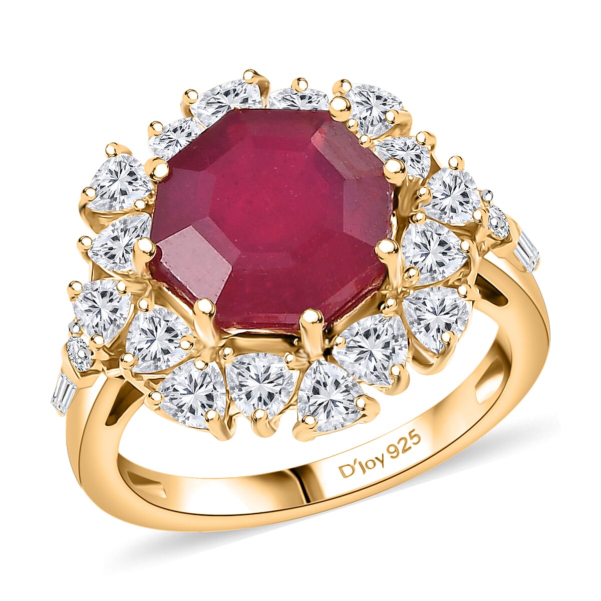 D'Joy Niassa Ruby (FF), Moissanite Ring in 18K Vermeil YG Over Sterling Silver (Size 10.0) 8.15 ctw