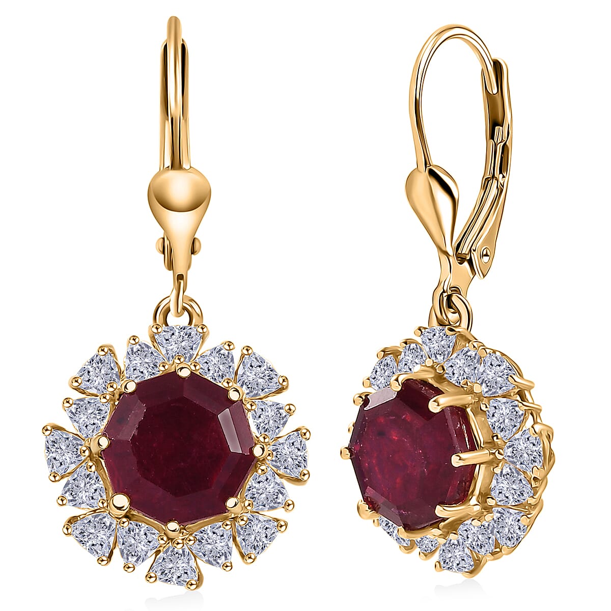 D'Joy Niassa Ruby (FF), Moissanite Earrings in 18K Vermeil YG Over Sterling Silver 9.10 ctw