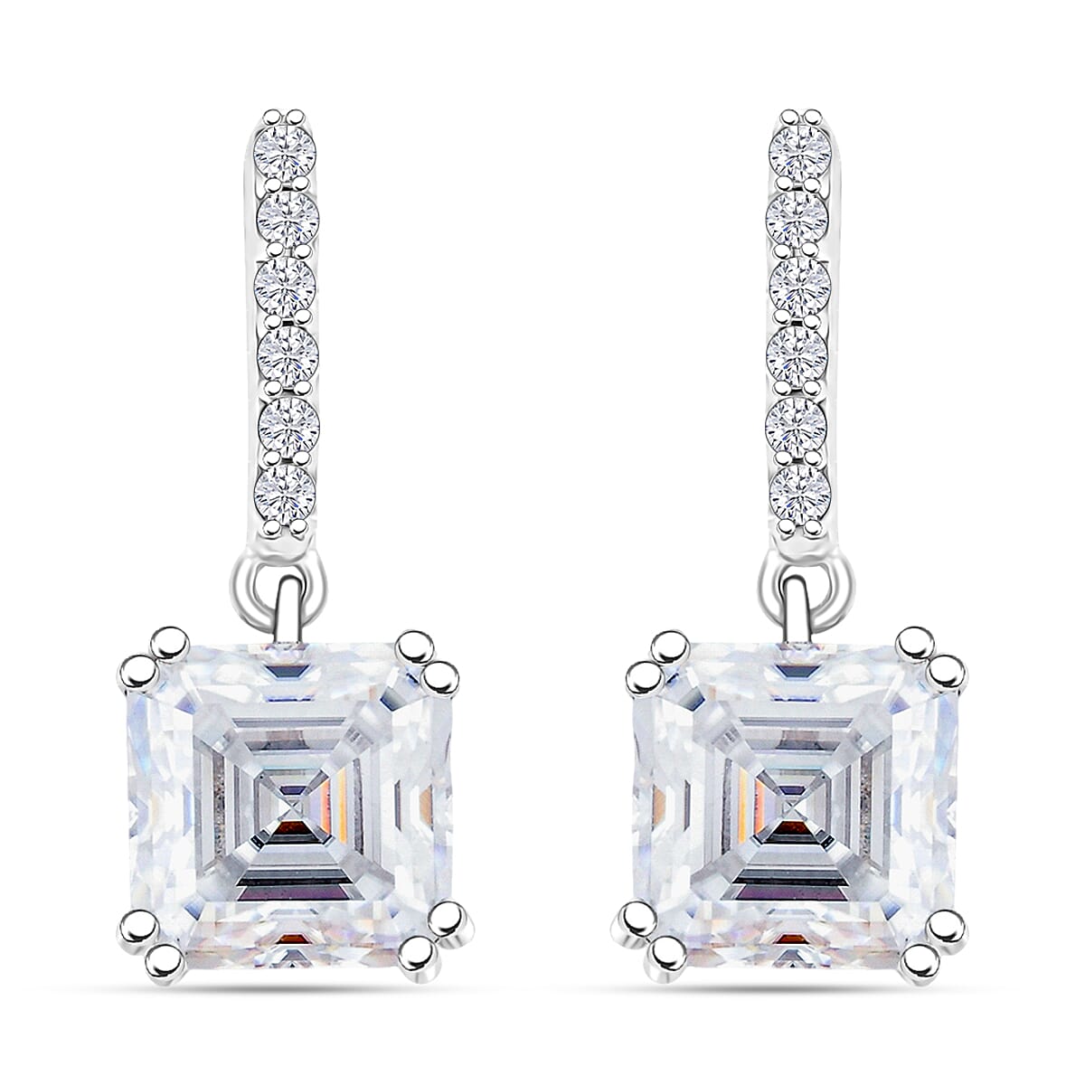 Princess Cut Moissanite 5.20 ctw Earrings in Sterling Silver