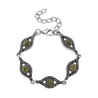 Connemara Marble and Austrian Crystal Beaded 22.00 ctw Irish Eye Bracelet in Silvertone (6.5-8.5In)