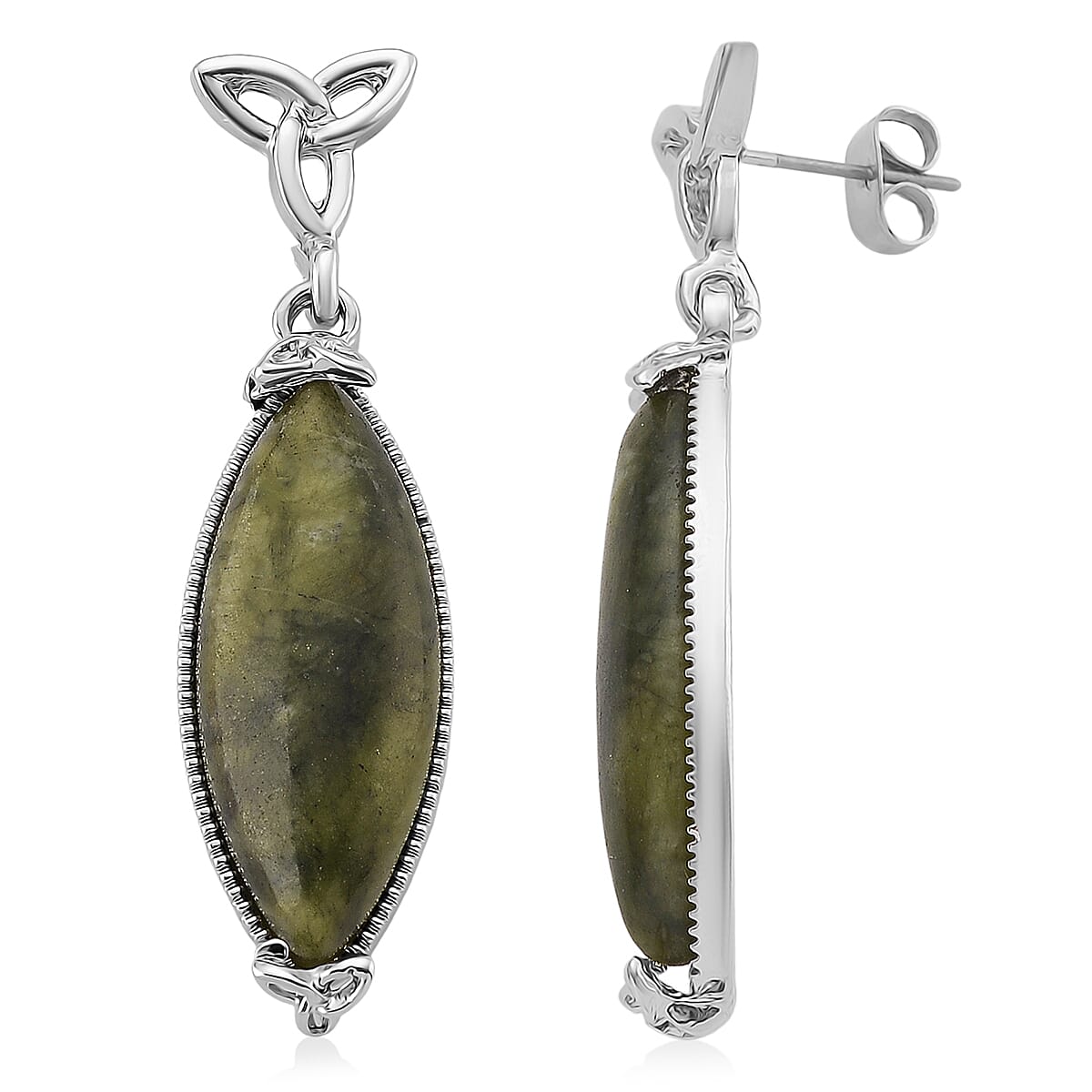 Connemara Marble Beads 30.00 ctw Celtic Knot Earrings in Silvertone