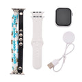 S9 Multi Functional Smart Watch with White Silicone and Blue Howlite with Crystal Faux Leather Strap - Sticky add to cart bar