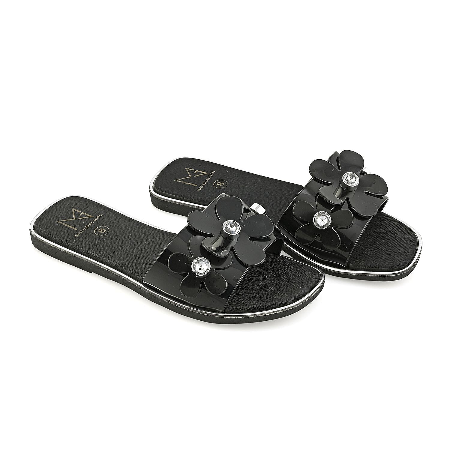 MATERIAL GIRL Black Floral EVA Slides - L