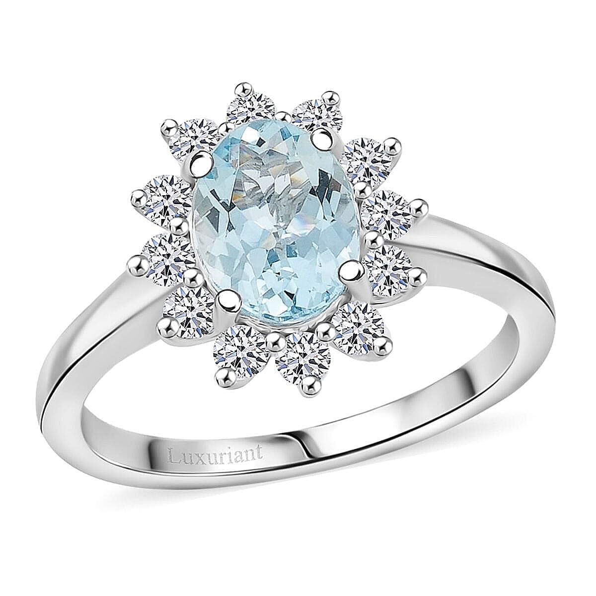 Certified & Appraised AAA Santa Maria Aquamarine and G-H SI Luxuriant Lab Grown Diamond 2.18 ctw Ring in 10K White Gold (Size 7.0) (Del. in 12-15 Days)