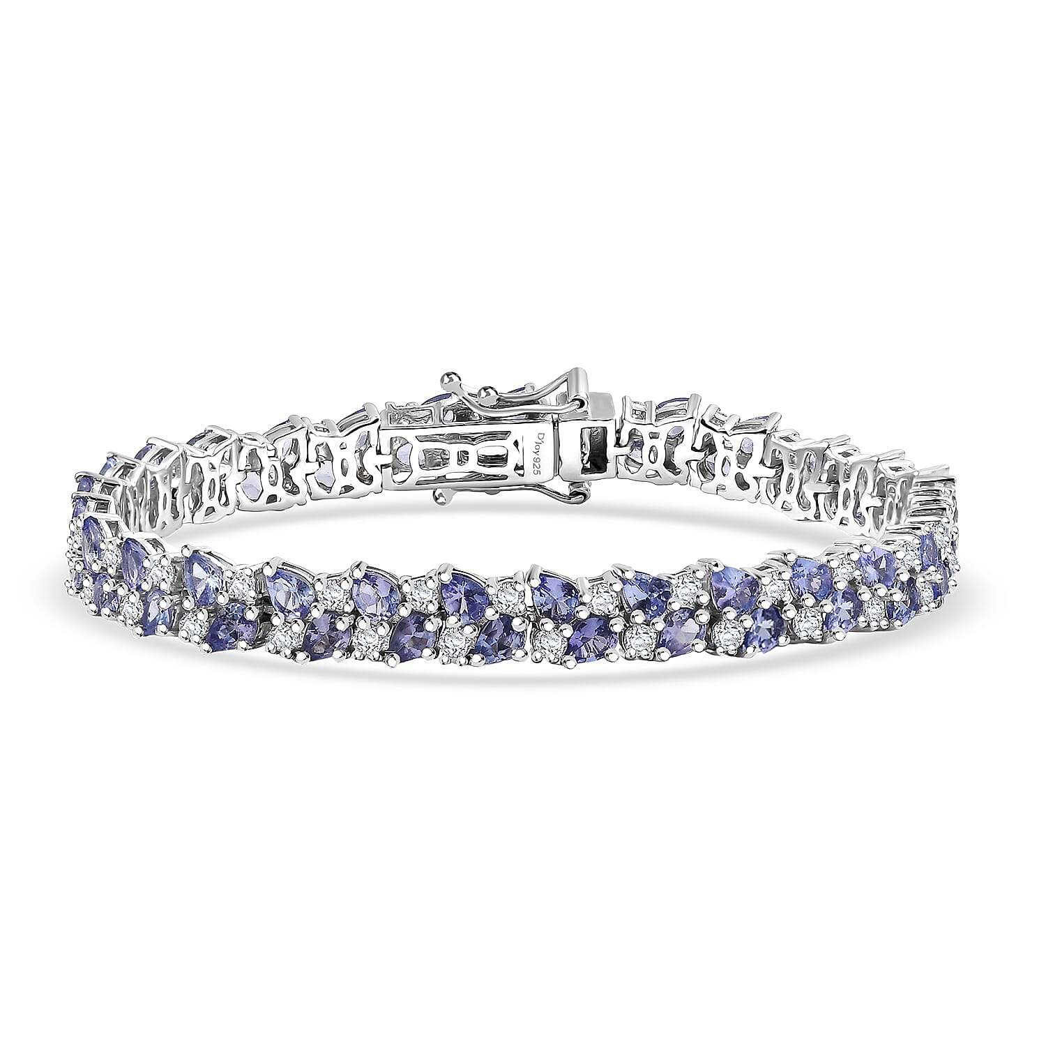 D'Joy Tanzanite, Moissanite Blue Sky in Night Bracelet in Rhodium Over Sterling Silver (6.50 In) 10.80 ctw