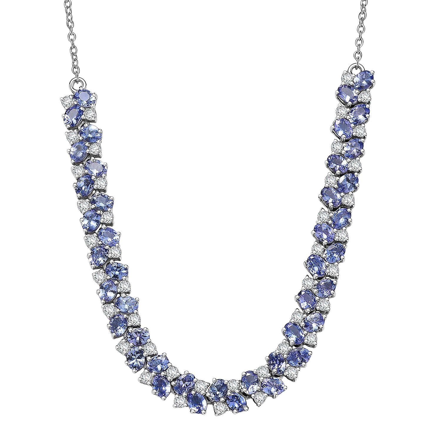 Epic Deal D'Joy Tanzanite, Moissanite Blue Sky in Night Necklace (18 Inches) in Rhodium Over Sterling Silver 8.40 ctw