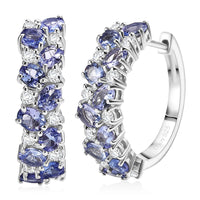 D'Joy Tanzanite and Moissanite 4.00 ctw Hoop Earrings in Rhodium Over Sterling Silver