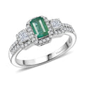 D'Joy Premium Kagem Zambian Emerald and Moissanite 1.10 ctw Ring in Rhodium Over Sterling Silver (Size 6.0) - Sticky add to cart bar