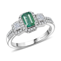 D'Joy Premium Kagem Zambian Emerald and Moissanite 1.10 ctw Ring in Rhodium Over Sterling Silver (Size 9.0)