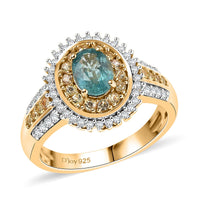 D'Joy Premium Kagem Zambian Emerald, Multi Gemstone Ring in 18K Vermeil YG Over Sterling Silver (Size 10.0) 1.40 ctw