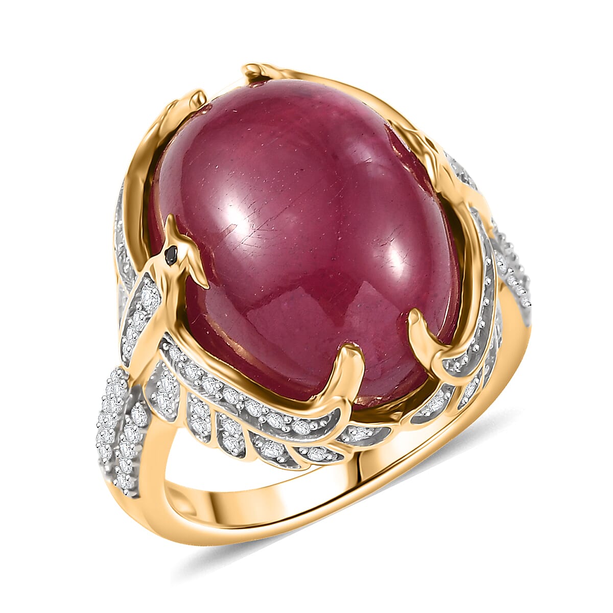 D'Joy African Ruby (FF) and Multi Gemstone 22.35 ctw Ring in 18K Vermeil Yellow Gold Over Sterling Silver (Size 10.0)