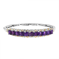 EverTrue African Amethyst Bangle Bracelet in 18K YG Plated and Platinum Bond (7.25 In) 11.90 ctw
