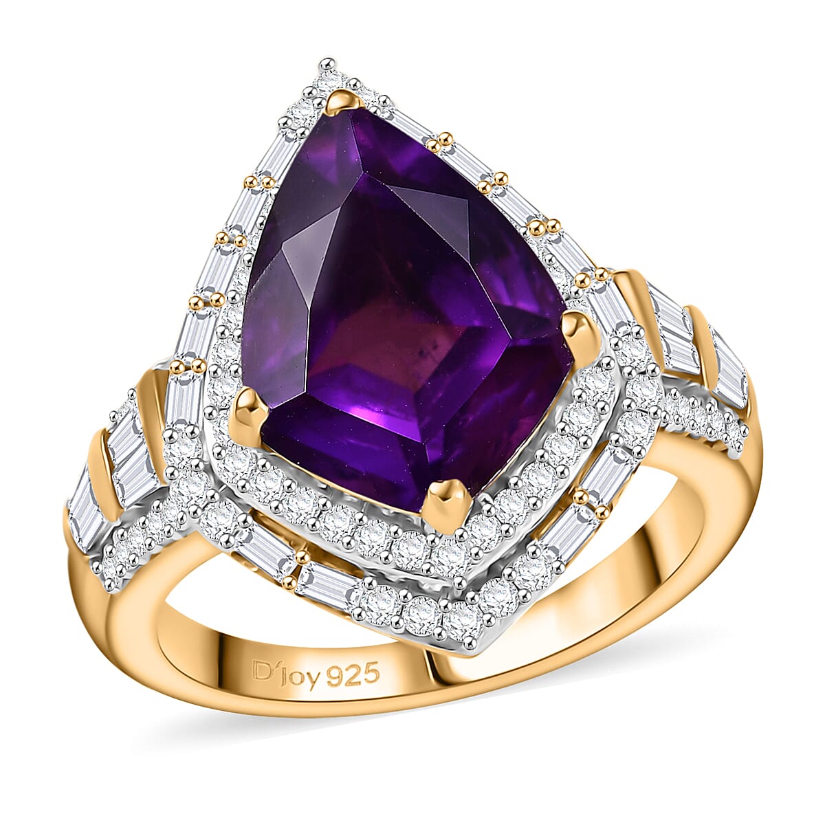 D'Joy AAA Lusaka Amethyst and Moissanite 6.10 ctw Ring in 18K Vermeil Yellow Gold Over Sterling Silver (Size 10.0)